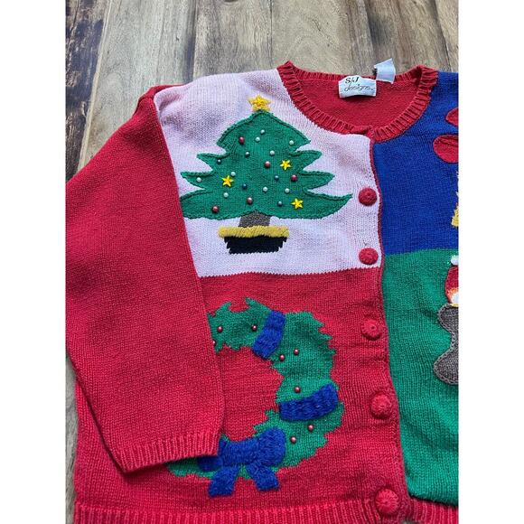 SJ Designs Women's Red Ugly Christmas Button Front Cardigan Sweater Size XL - Picture 7 of 7